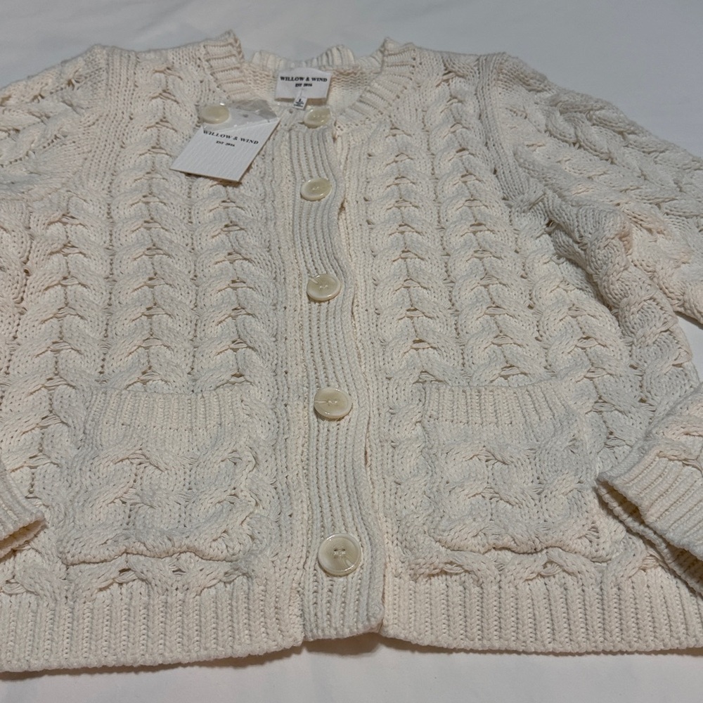 Willow & Wind Cream Cable Knit Cardigan L Cotton Blend NWT